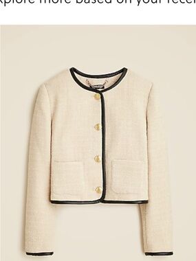 J. Crew Cream Tweed Lady Jacket with Leather Trim